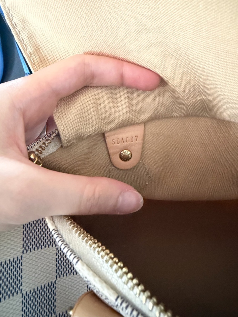 ✨ Louis Vuitton Damier Azur Canvas Speedy Handbag - Blue & Cream Check - Picture 10 of 10